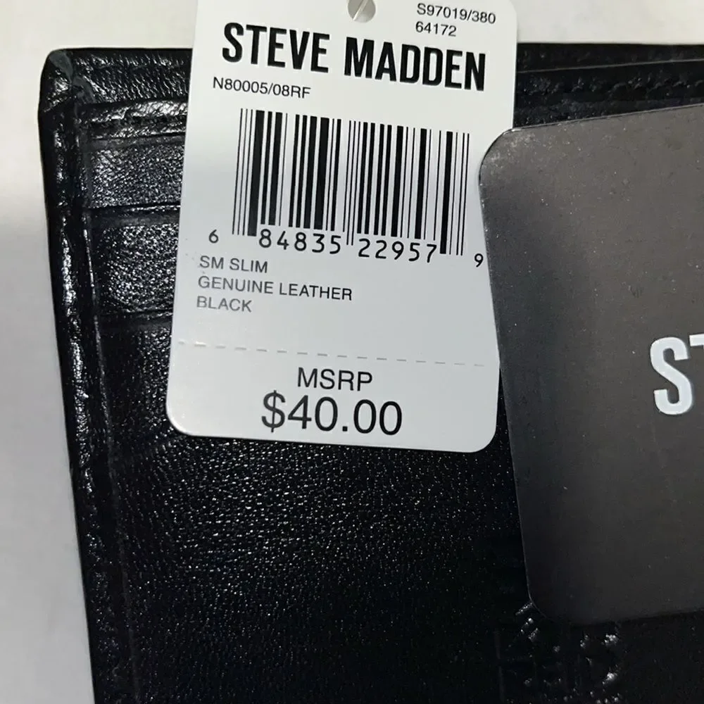 New men’s Steve Madden Men RFID Card Case Slim Bifold Wallet Black